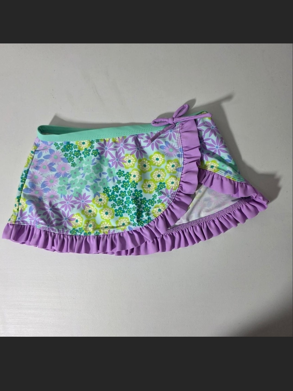 Girls Lavender & Mint Floral Ruffle Swim Coverup Skirt
